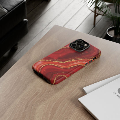 Red Agate Marble Phone Case with Gold Veins – Luxury Tough iPhone & Samsung Case
