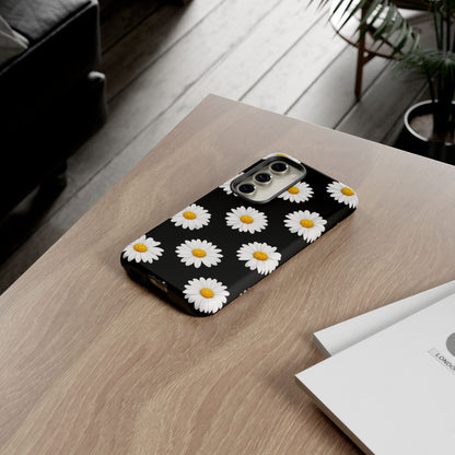Black Daisy Floral Tough Phone Case – Cute Protective Cover for Iphone, Samsung Galaxy and Pixel
