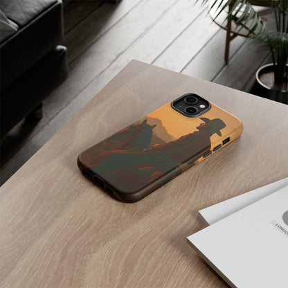 Western Cowboy Sunset Phone Case | Horse Rider Desert Aesthetic Tough Protective Case