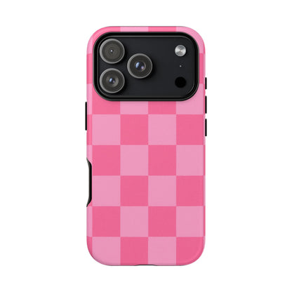 Pink Checkerboard Phone Case | Cute Aesthetic Checkered iPhone & Samsung Tough Case