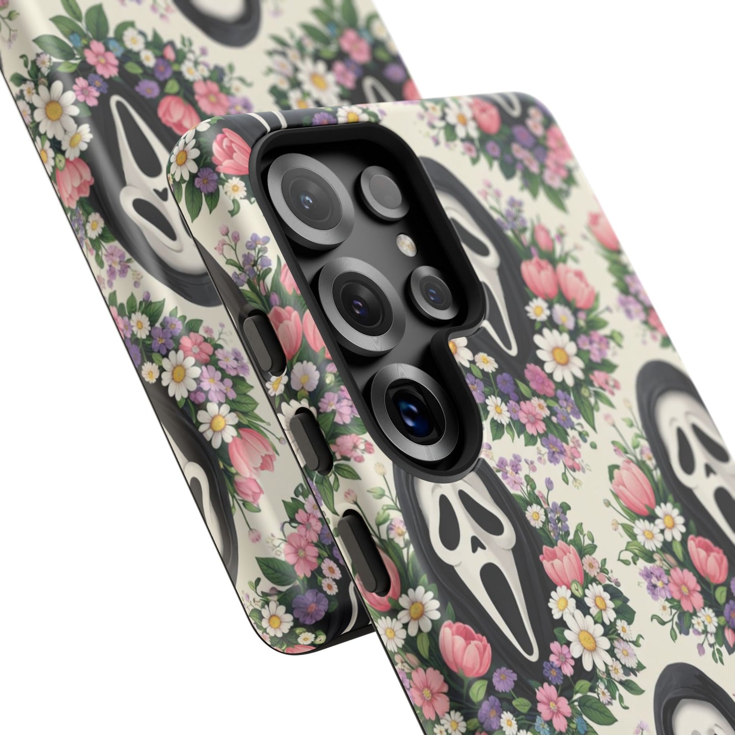 Floral Ghost Face Aesthetic Phone Case – Cute Spooky Tough Cover