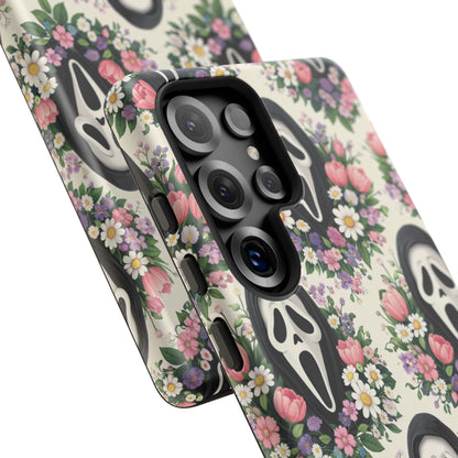 Floral Ghost Face Aesthetic Phone Case – Cute Spooky Tough Cover