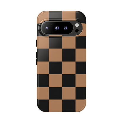 Brown Checkered Phone Case | Aesthetic Checkerboard iPhone & Samsung Tough Case