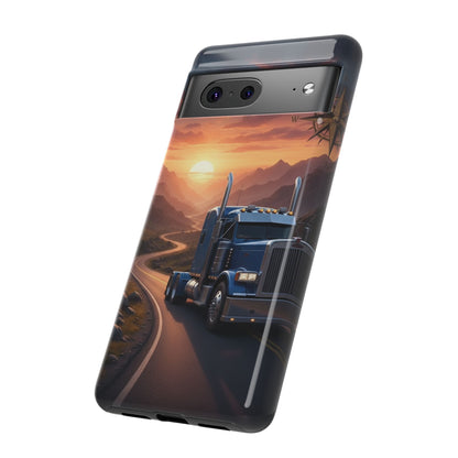 Semi Truck Sunset Phone Case | Trucker Gift | Diesel Truck Highway Road iPhone & Samsung Tough Protective Case