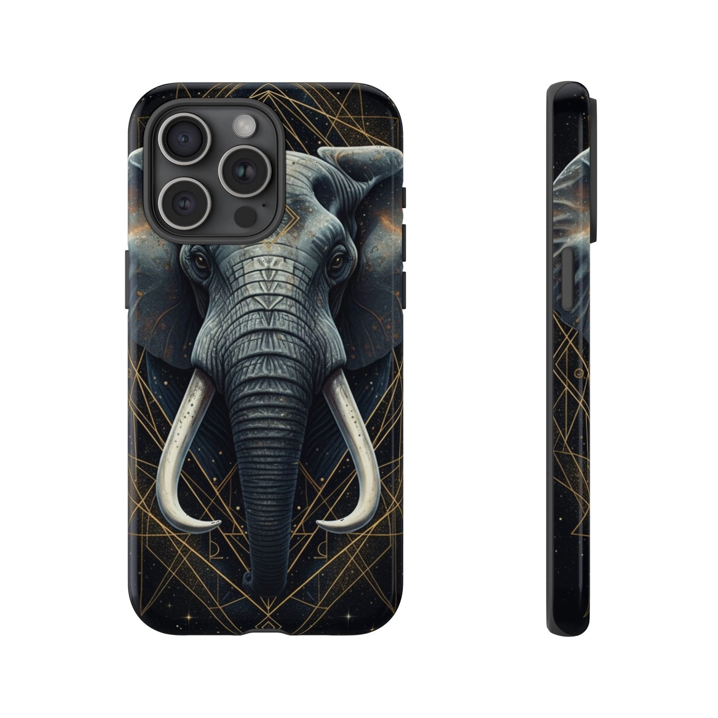 Elephant Mandala Phone Case – Black and Gold Spiritual Elephant Tough Protective Case