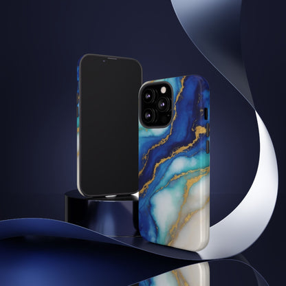Blue & Gold Marble Phone Case – Luxury Resin Art Tough Case (iPhone, Samsung, Pixel)