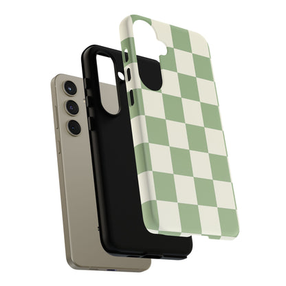 Sage Green Checkerboard Phone Case | Minimal Aesthetic Checkered iPhone & Samsung Tough Case