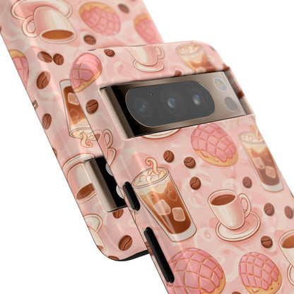 Cute Coffee & Pink Concha Phone Case – Coffee Lover Aesthetic Latte Pattern Tough Case