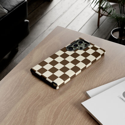 Mocha Checkerboard Phone Case | Neutral Aesthetic Checkered iPhone & Samsung Tough Case