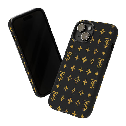 Gold Monogram Pattern Tough Phone Case | Black & Gold Luxury Design for Iphone, Samsung Galaxy and Pixel