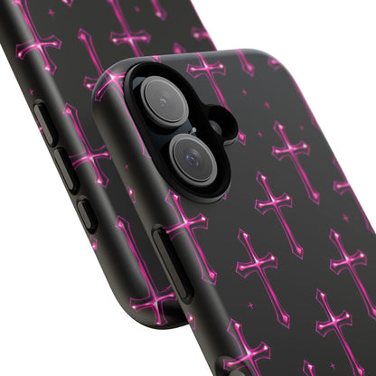 Neon Pink Cross Pattern Phone Case | Tough Protective Case for Iphone, Samsung Galaxy and Pixel