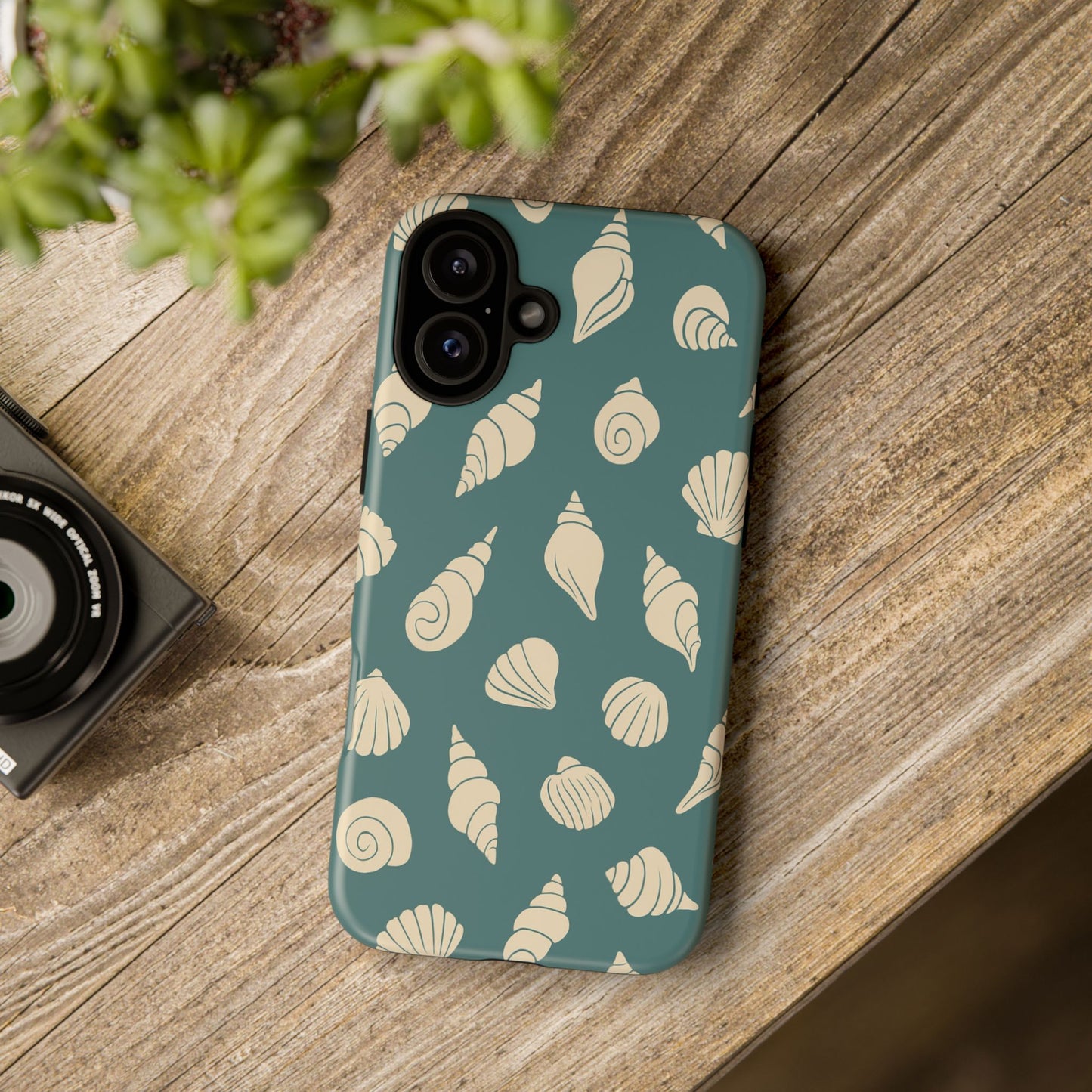Seashell Pattern Phone Case | Teal Coastal Shells Tough Case for Iphone, Samsung Galaxy and Pixel