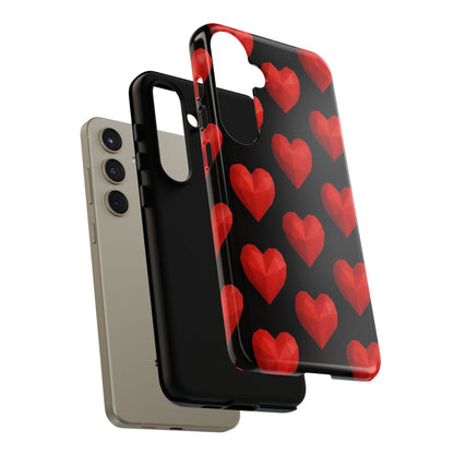 Red Heart Phone Case – Geometric Heart Pattern Tough Case (Black)