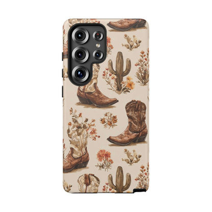 Cowboy Boots Western Phone Case Rustic Cowgirl Cactus Floral iPhone Samsung Pixel