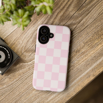 Light Pink Checkerboard Phone Case | Pastel Aesthetic Checkered iPhone & Samsung Tough Case