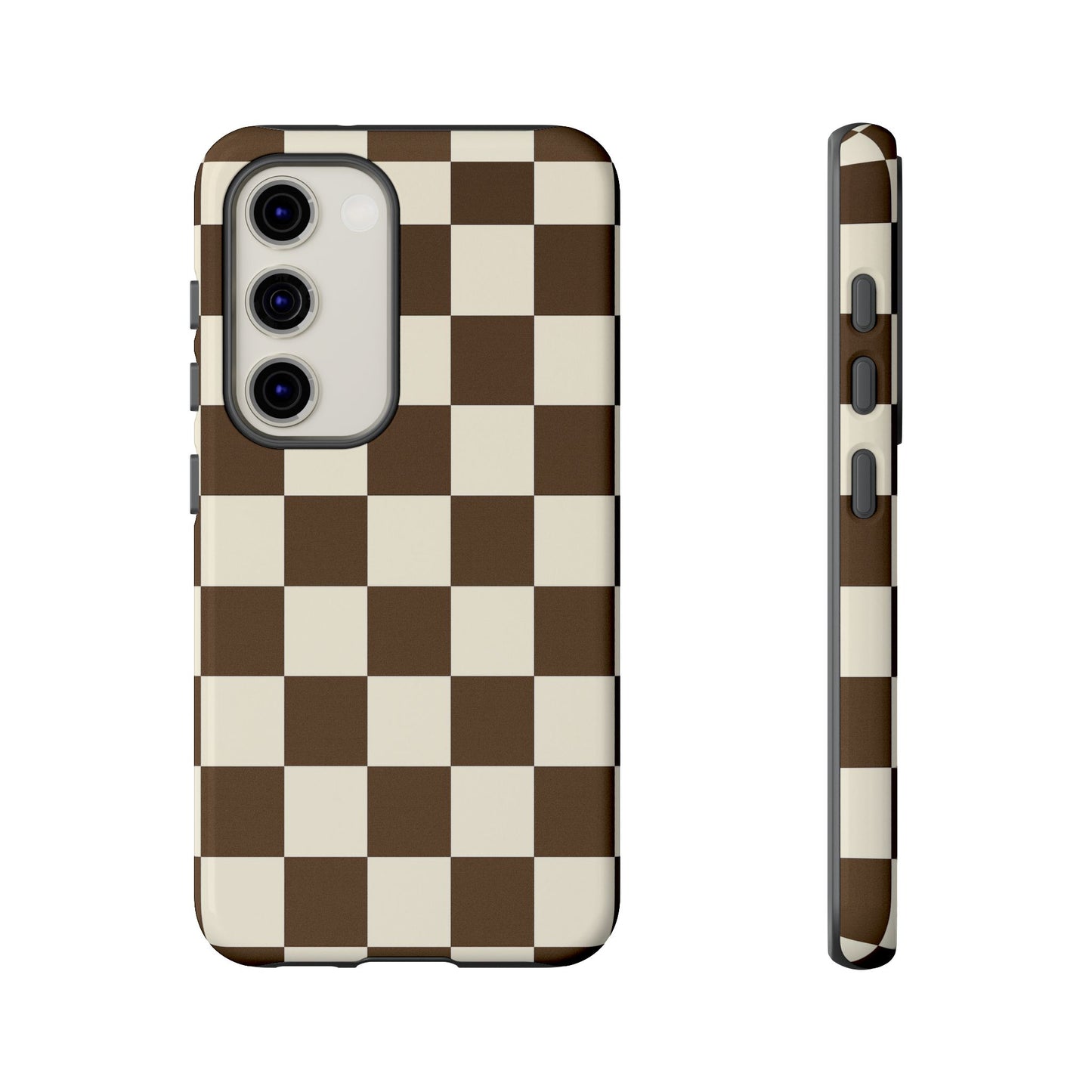Mocha Checkerboard Phone Case | Neutral Aesthetic Checkered iPhone & Samsung Tough Case