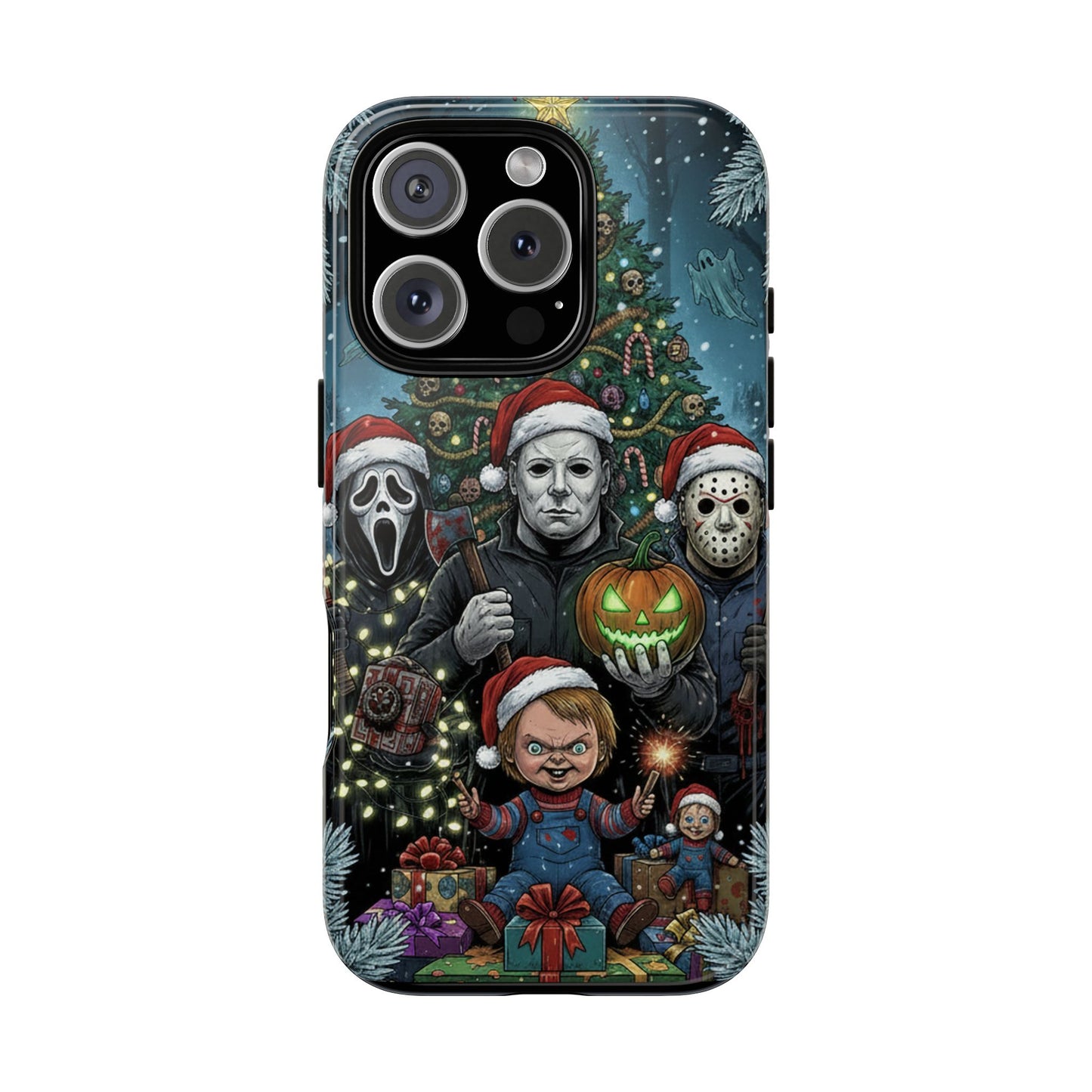 Christmas Horror Phone Case – Festive Slasher Collage Tough Case (iPhone, Samsung, Pixel)