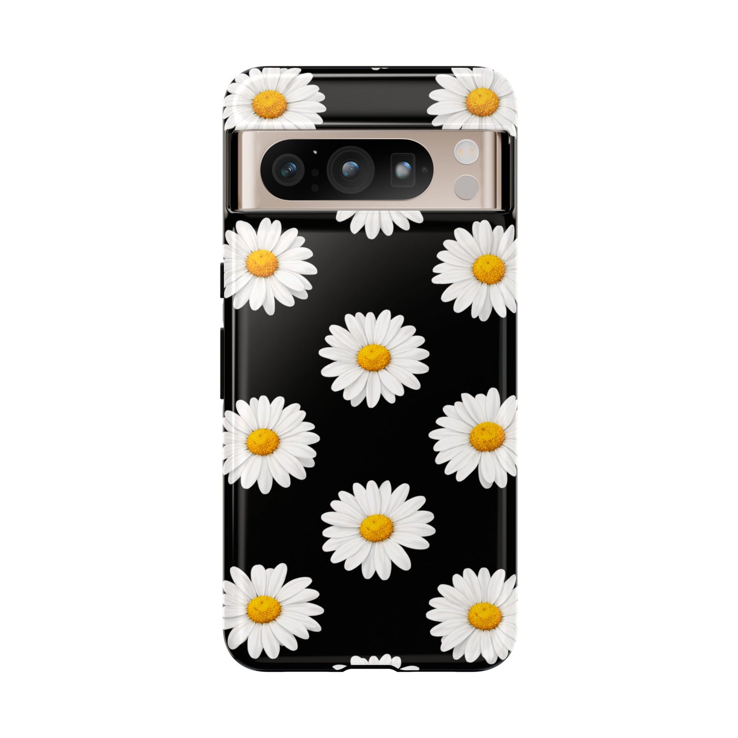 Black Daisy Floral Tough Phone Case – Cute Protective Cover for Iphone, Samsung Galaxy and Pixel