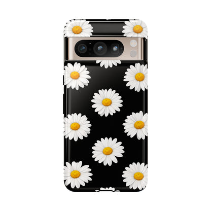 Black Daisy Floral Tough Phone Case – Cute Protective Cover for Iphone, Samsung Galaxy and Pixel