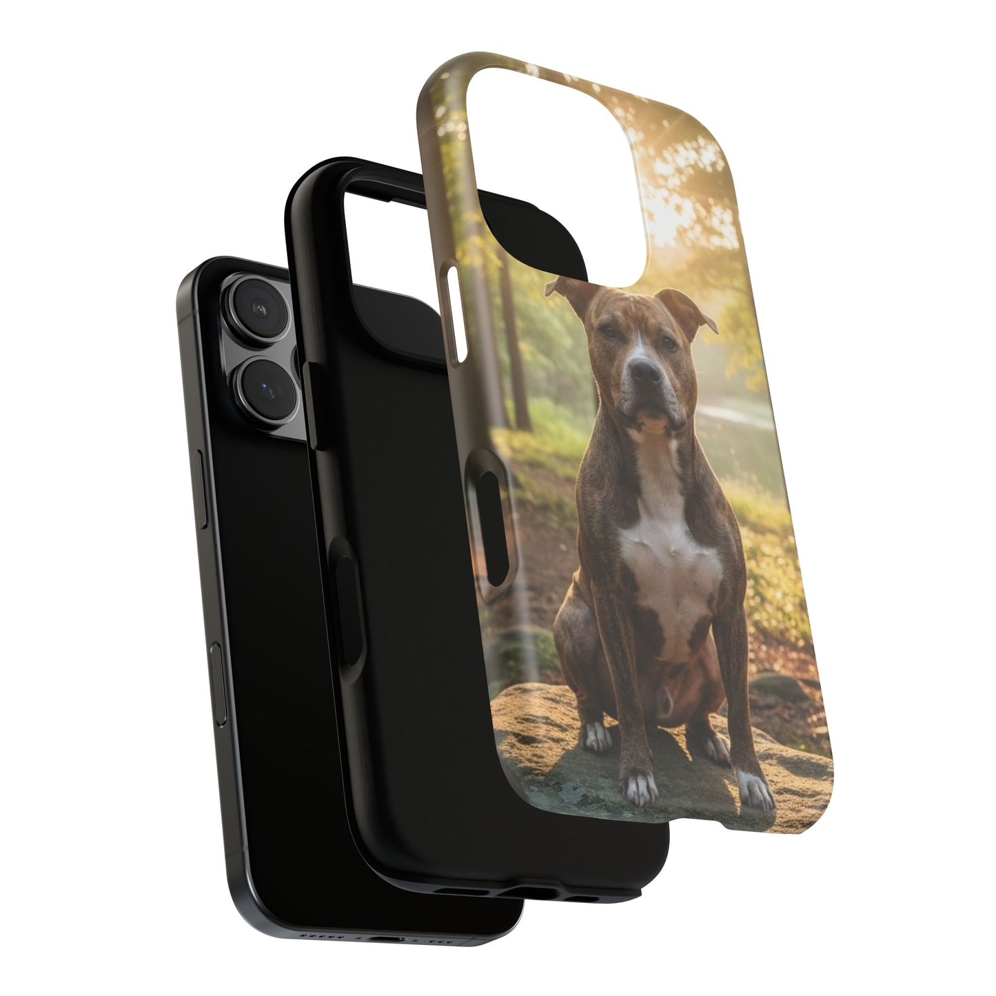 Pitbull Portrait Phone Case | Dog Lover Tough Case, Sunset Forest