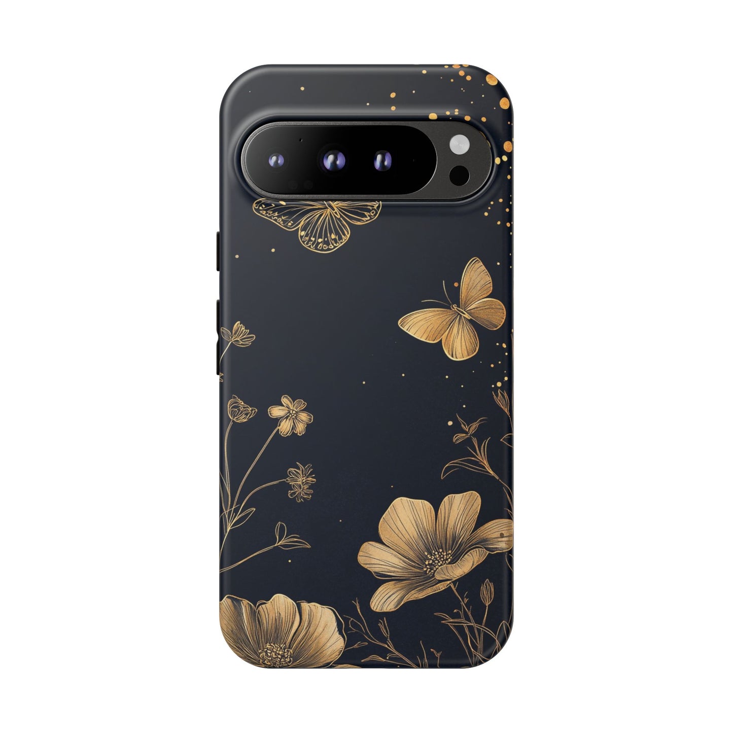 Gold Floral Butterfly Phone Case, Dark Aesthetic Botanical, Elegant Black Luxury iPhone Samsung Cover