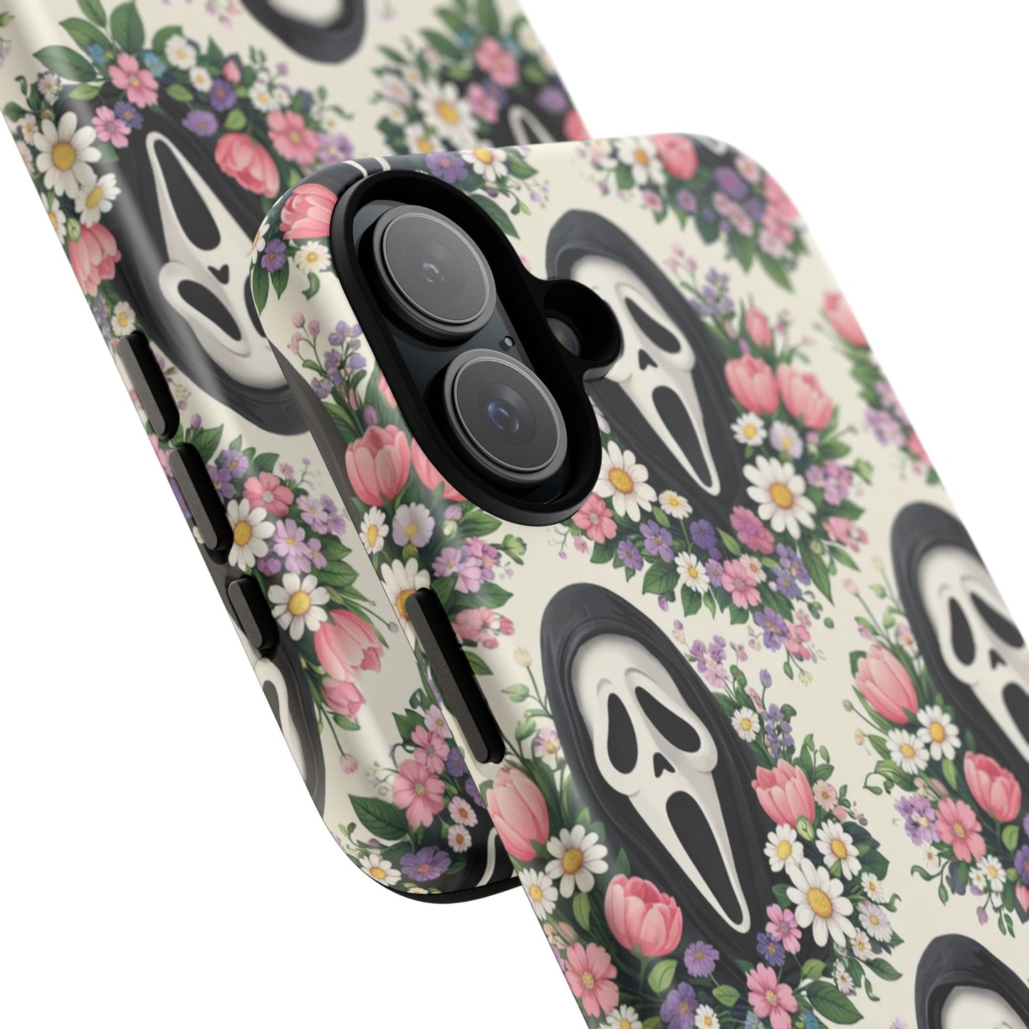 Floral Ghost Face Aesthetic Phone Case – Cute Spooky Tough Cover