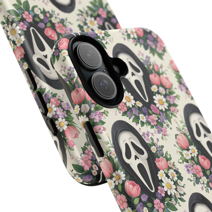 Floral Ghost Face Aesthetic Phone Case – Cute Spooky Tough Cover