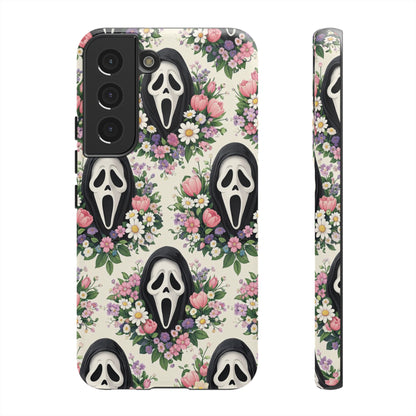 Floral Ghost Face Aesthetic Phone Case – Cute Spooky Tough Cover