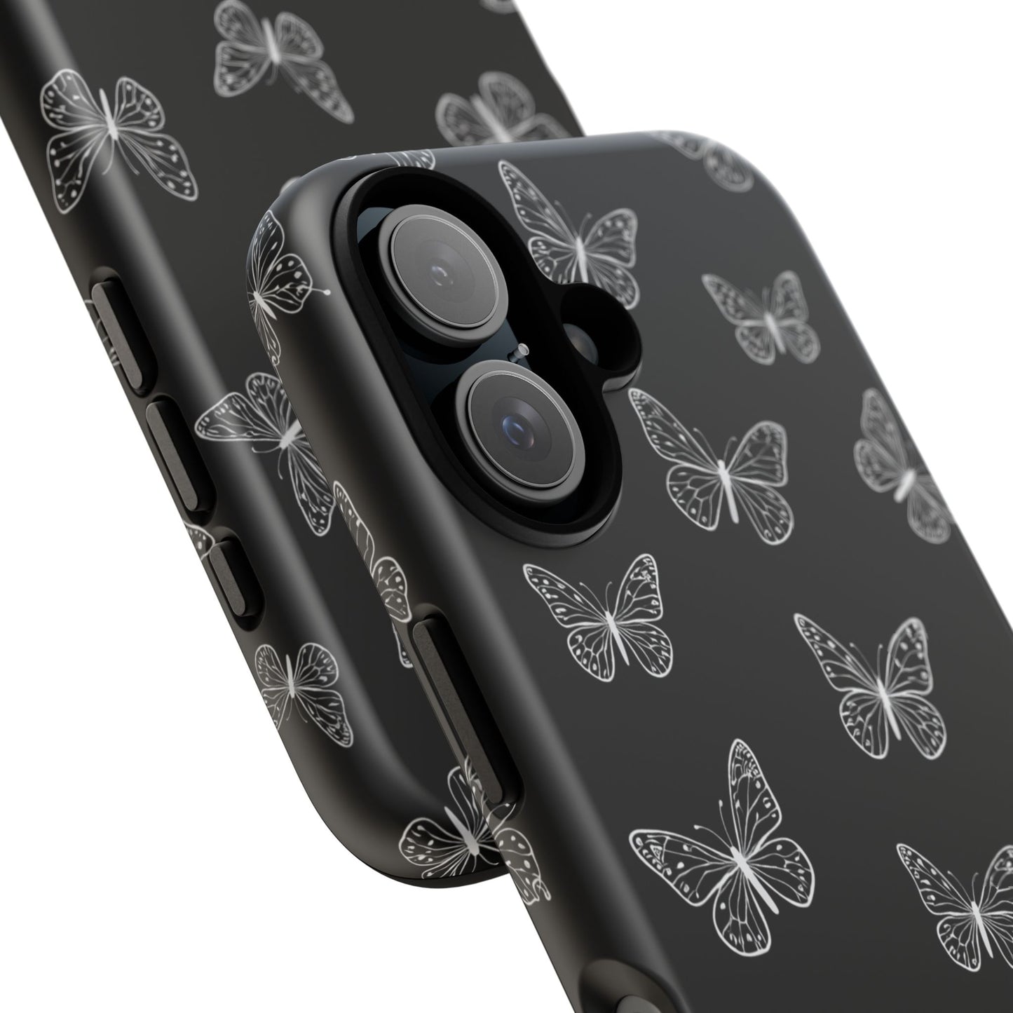 White Butterfly Pattern Phone Case – Dark Aesthetic Monochrome Tough Cover