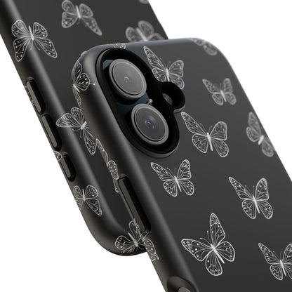 White Butterfly Pattern Phone Case – Dark Aesthetic Monochrome Tough Cover