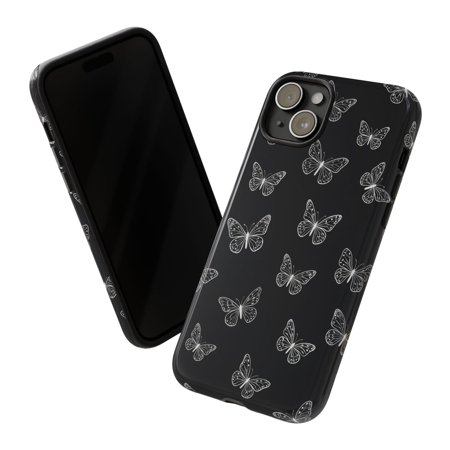 White Butterfly Pattern Phone Case – Dark Aesthetic Monochrome Tough Cover