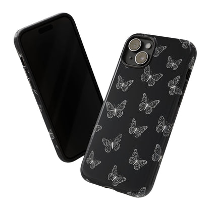 White Butterfly Pattern Phone Case – Dark Aesthetic Monochrome Tough Cover