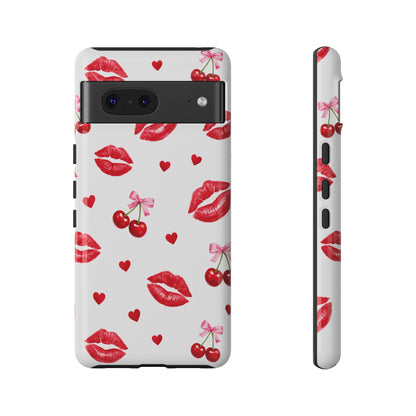 Red Lips & Cherry Phone Case – Y2K Retro Aesthetic Tough Cover