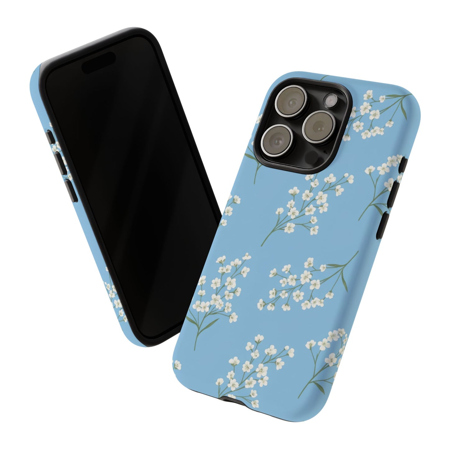 Baby’s Breath Floral Phone Case – Blue Minimal Flower Aesthetic Tough Case