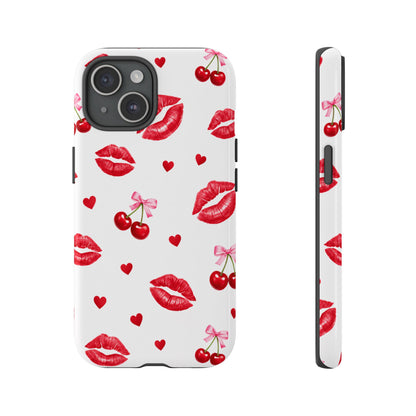 Red Lips & Cherry Phone Case – Y2K Retro Aesthetic Tough Cover
