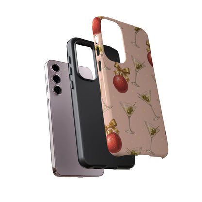 Cocktail Ornament Phone Case – Pink Martini & Cherry Pattern | Glossy or Matte for Iphone, Samsung Galaxy and Pixel