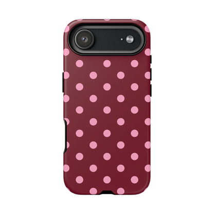 Pink Polka Dot Phone Case – Cute Aesthetic Tough Protective Phone Cover for Iphone, Samsung Galaxy and Pixel