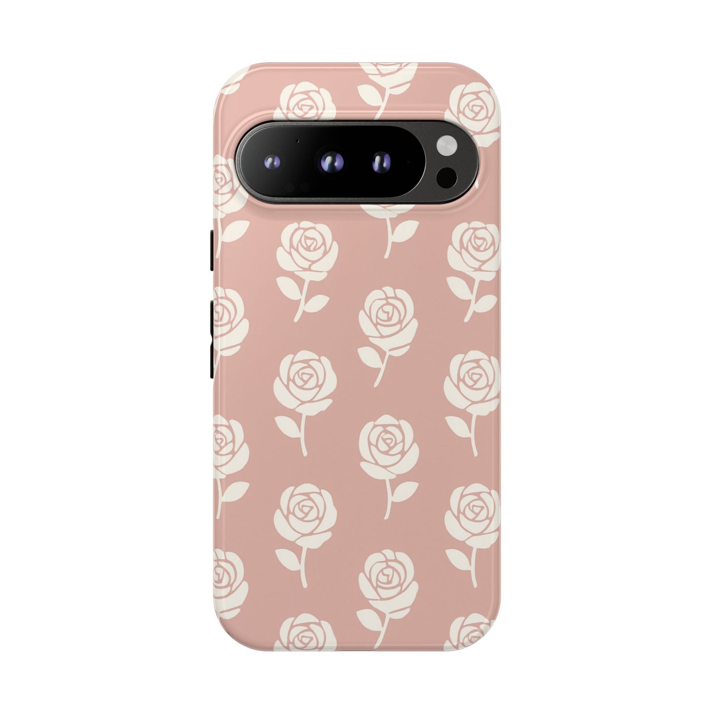 White Rose Pattern Tough Phone Case | Elegant Floral Aesthetic Case for Iphone, Samsung Galaxy and Pixel