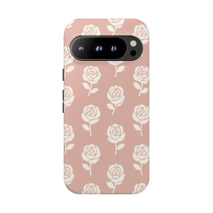 White Rose Pattern Tough Phone Case | Elegant Floral Aesthetic Case for Iphone, Samsung Galaxy and Pixel