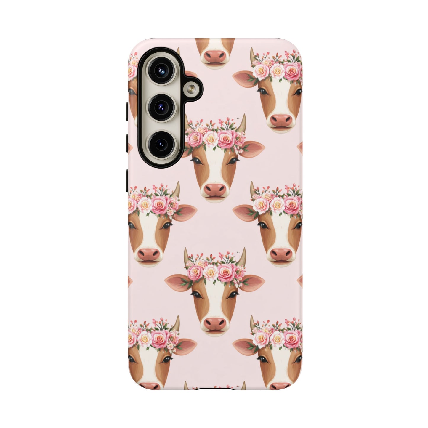 Floral Cow Phone Case – Cute Pink Cow Print Tough Protective Case for Iphone, Samsung Galaxy and Pixel