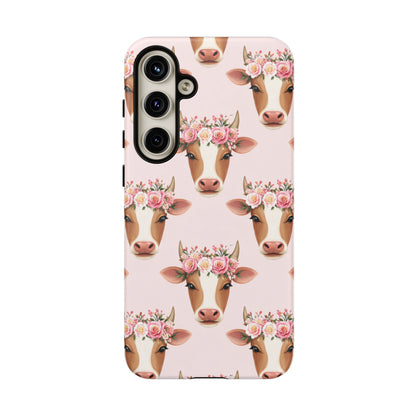 Floral Cow Phone Case – Cute Pink Cow Print Tough Protective Case for Iphone, Samsung Galaxy and Pixel