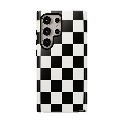 Black & White Checkerboard Phone Case – Classic Aesthetic Tough Protective Case