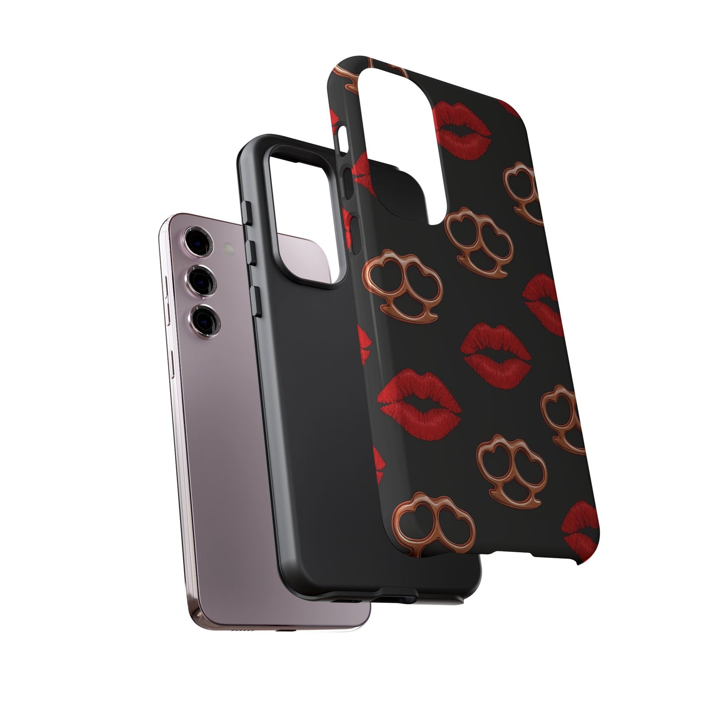 Red Lipstick & Knuckle Duster Phone Case | Bold Kiss Print Tough Protective Cover for Iphone, Samsung Galaxy and Pixel
