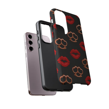 Red Lipstick & Knuckle Duster Phone Case | Bold Kiss Print Tough Protective Cover for Iphone, Samsung Galaxy and Pixel