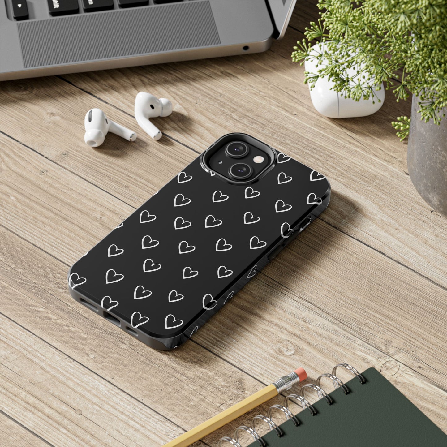 Doodle Heart Phone Case – Minimal Black & White Heart Pattern | Tough Protective Case