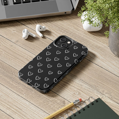 Doodle Heart Phone Case – Minimal Black & White Heart Pattern | Tough Protective Case