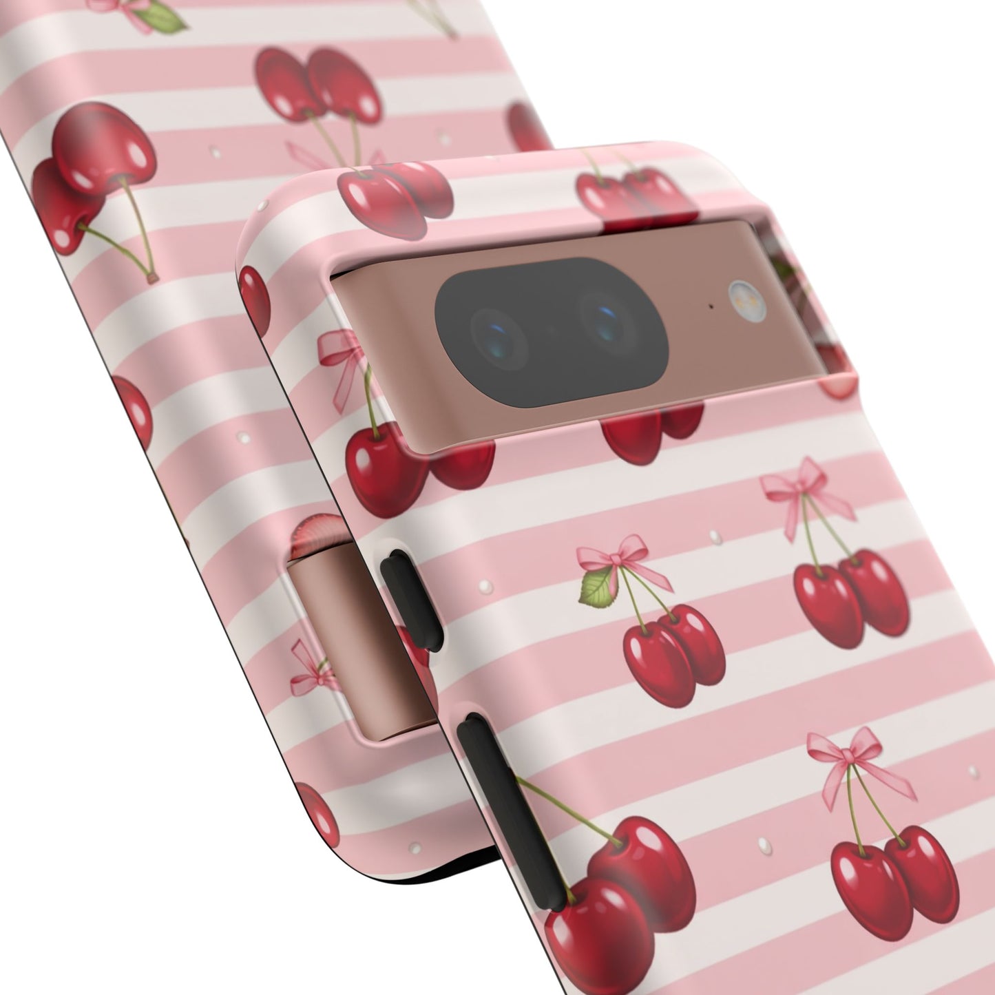 Coquette Cherry Bow Phone Case | Cute Pink Aesthetic Cherry Pattern Tough Case for iPhone & Samsung