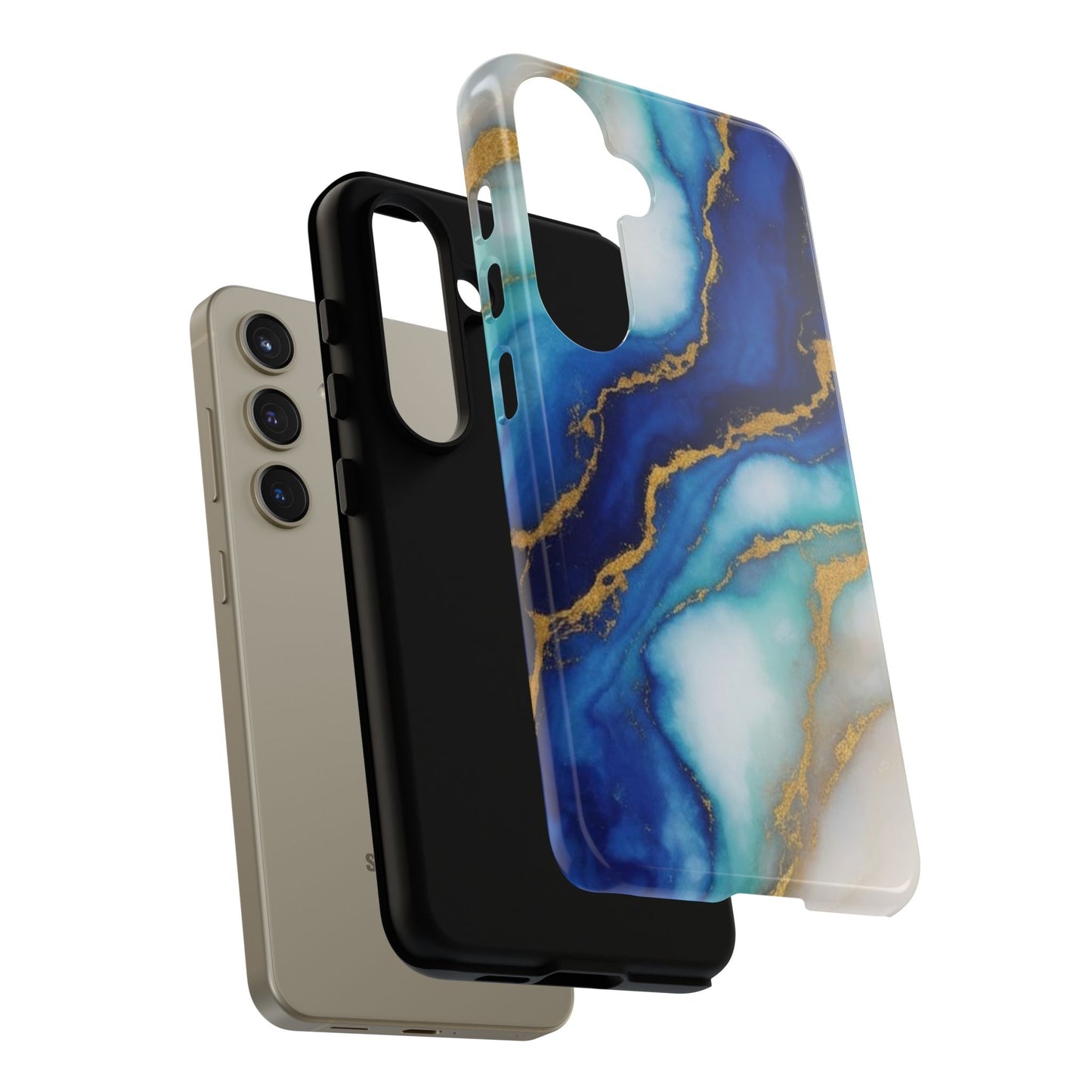 Blue & Gold Marble Phone Case – Luxury Resin Art Tough Case (iPhone, Samsung, Pixel)