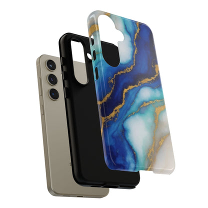 Blue & Gold Marble Phone Case – Luxury Resin Art Tough Case (iPhone, Samsung, Pixel)