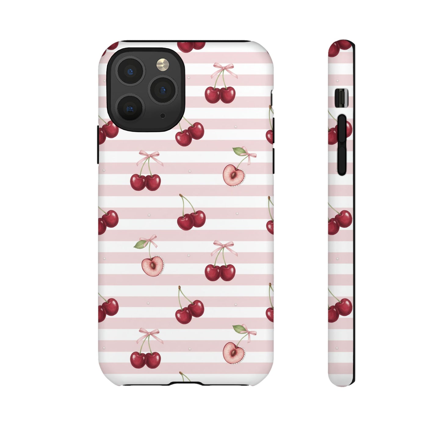 Pink Cherry Stripe Phone Case | Cute Coquette Aesthetic Protective Tough Case